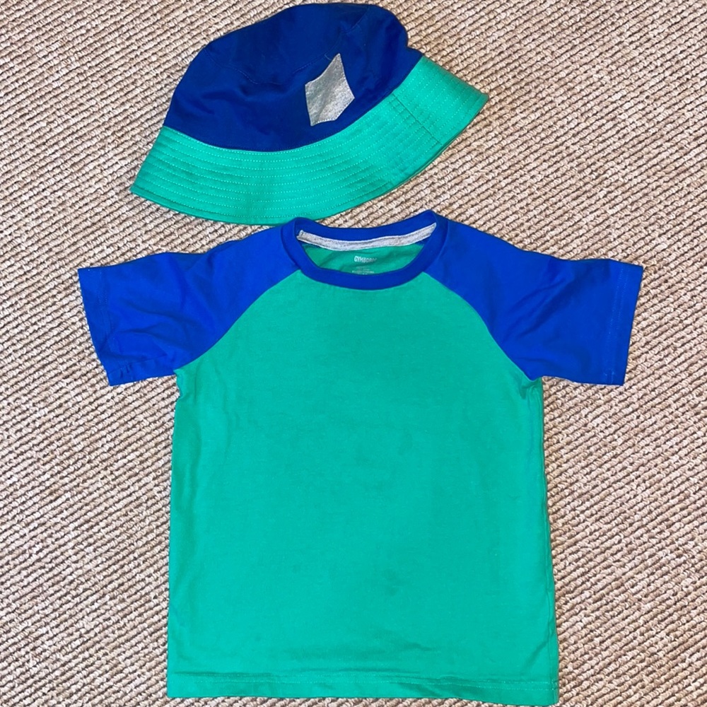 NWOT Gymboree blue and green tee with matching bucket hat